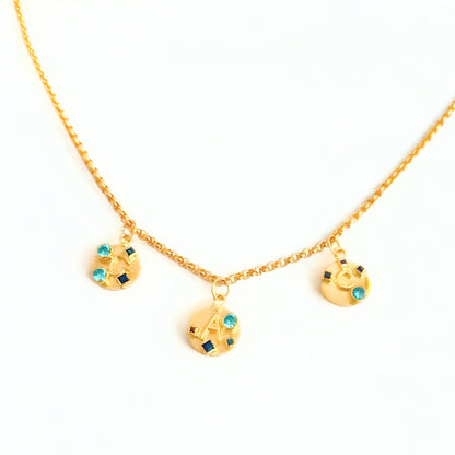 Colar 3 Medalhas - Águas-marinhas + Safiras